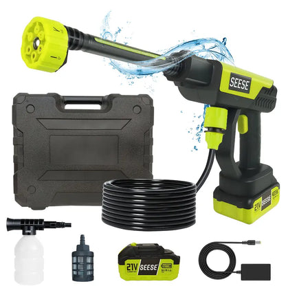 SEESE Cordless Pressure Washer Gun, 1000 PSI Portable Electric Washer for Vehicle, Driveway & Deck - Ergonomic Handle Design with 30Min Runtime & 6-In-1 Nozzle